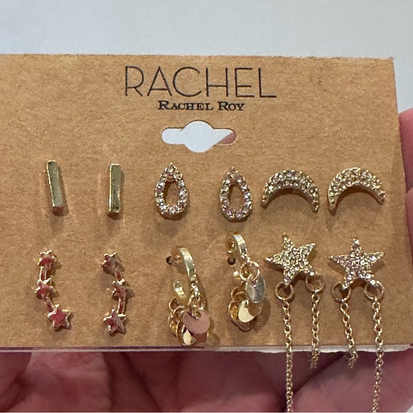 NWT Rachel Roy Set of 6 pairs - gold tone earrings post back, studs & 1 pr hoops - Picture 5 of 11